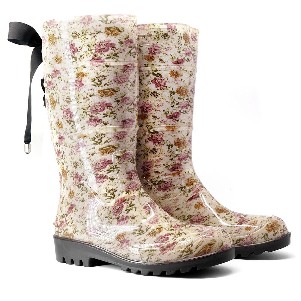 galocha feminina baspan arkuero onc a flores floral rosa mulher chuva impermea vel lac o preto 02