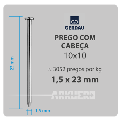 pregos com medidas com cabeca 10x10